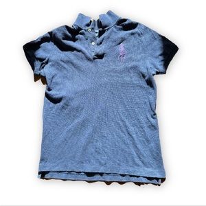 Ralph Lauren VTG Y2K Women’s Rugby Patch Polo Shirt navy blue